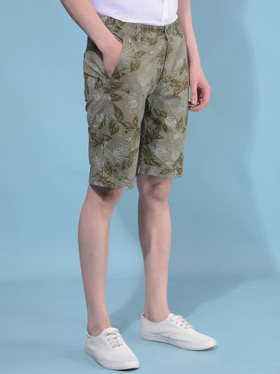 Olive Floral Print 100% Cotton Lounge Shorts-Men Shorts-Crimsoune Club