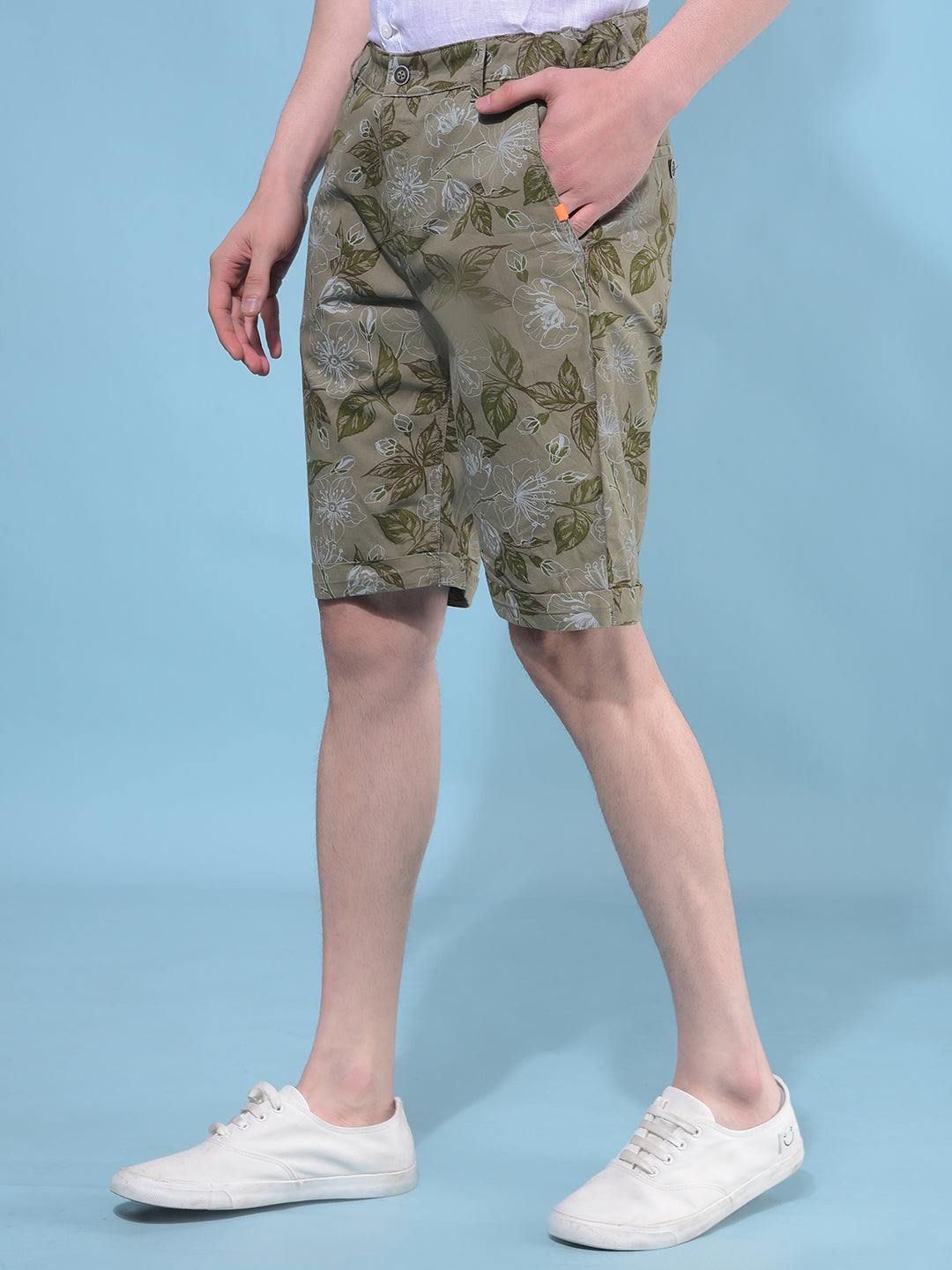 Olive Floral Print 100% Cotton Lounge Shorts-Men Shorts-Crimsoune Club