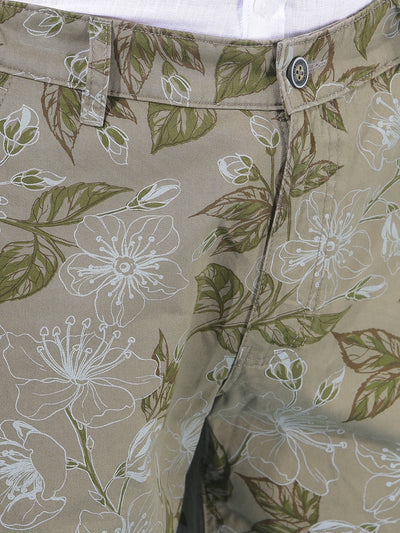 Olive Floral Print 100% Cotton Lounge Shorts-Men Shorts-Crimsoune Club