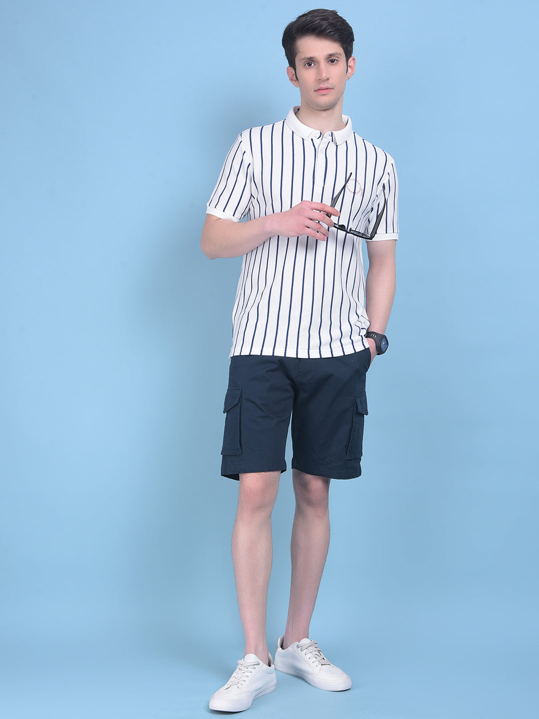 Blue Cotton Shorts-Men Shorts-Crimsoune Club