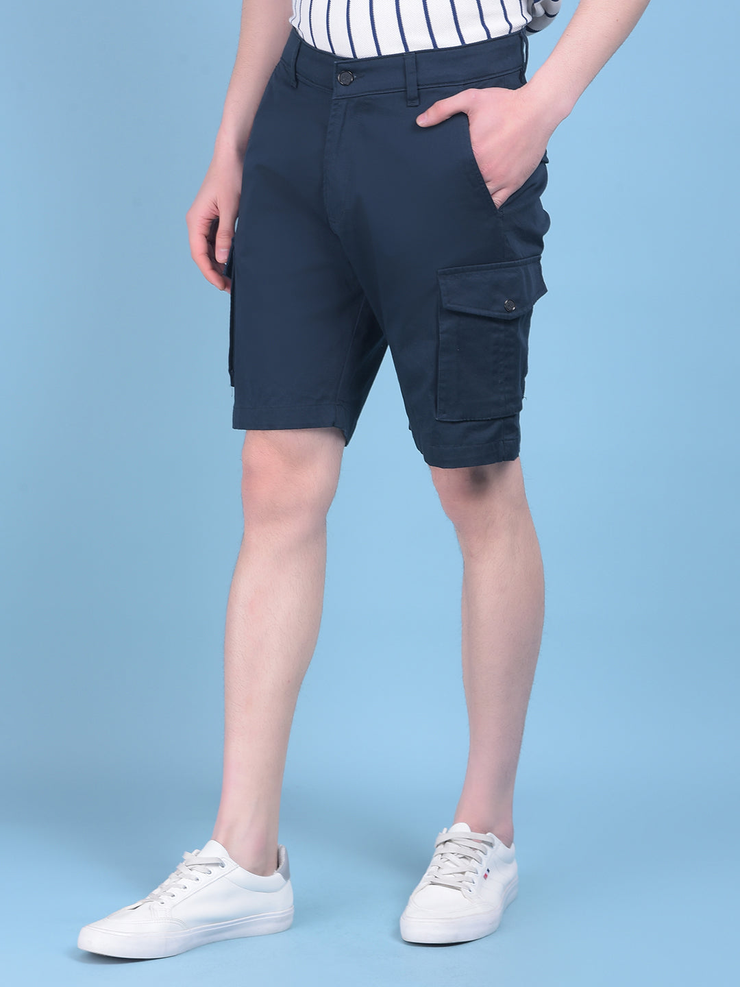 Blue Cotton Shorts-Men Shorts-Crimsoune Club