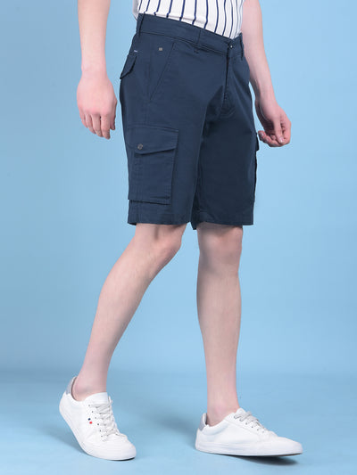Blue Cotton Shorts-Men Shorts-Crimsoune Club