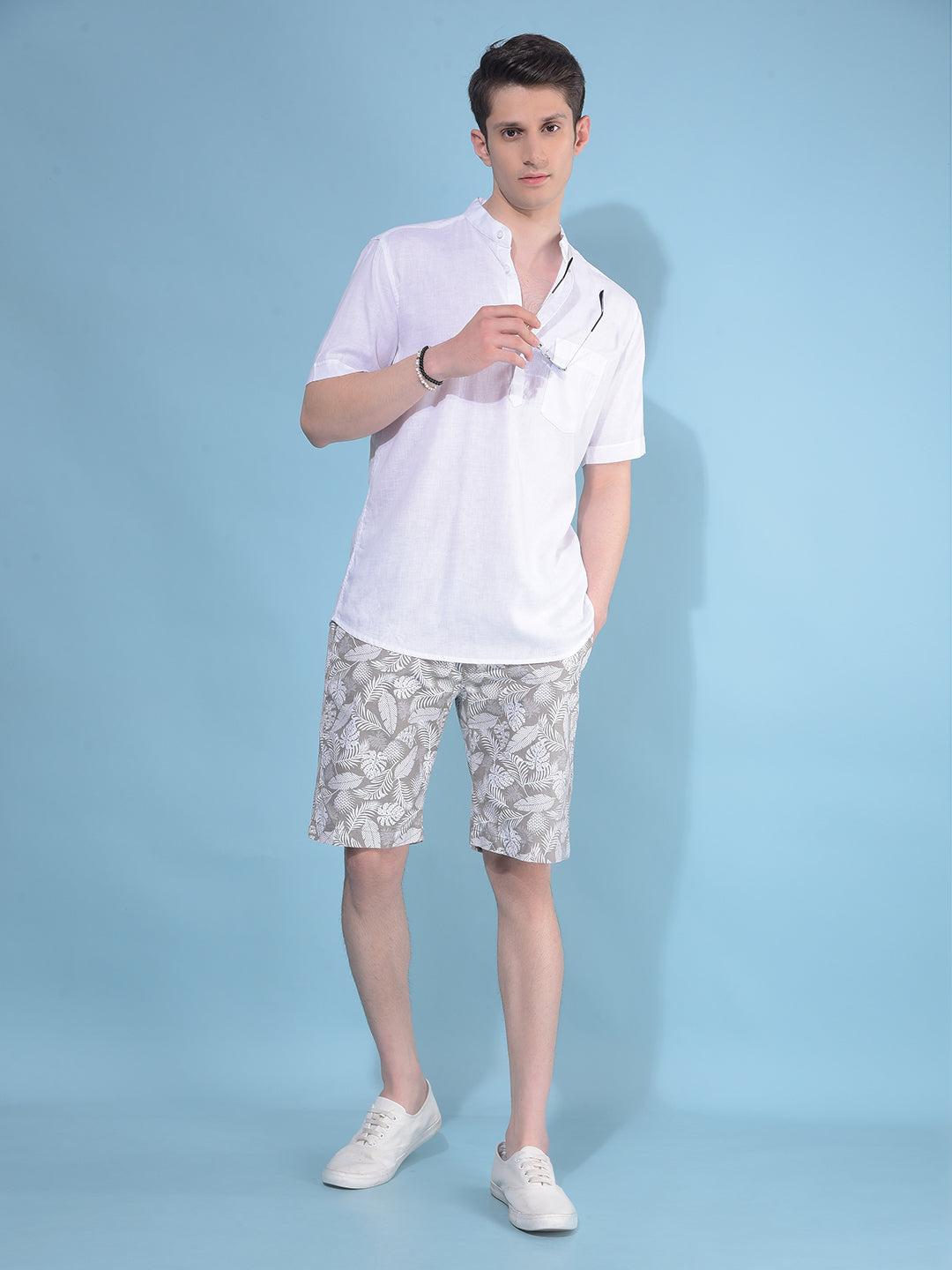 Grey Floral Print 100% Cotton Lounge Shorts-Men Shorts-Crimsoune Club