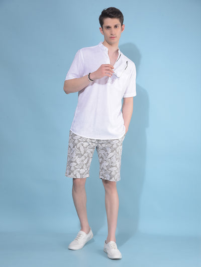 Grey Floral Print 100% Cotton Lounge Shorts-Men Shorts-Crimsoune Club