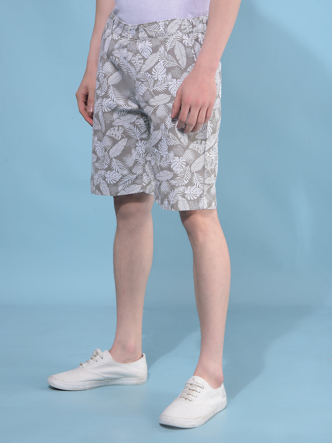 Grey Floral Print 100% Cotton Lounge Shorts-Men Shorts-Crimsoune Club