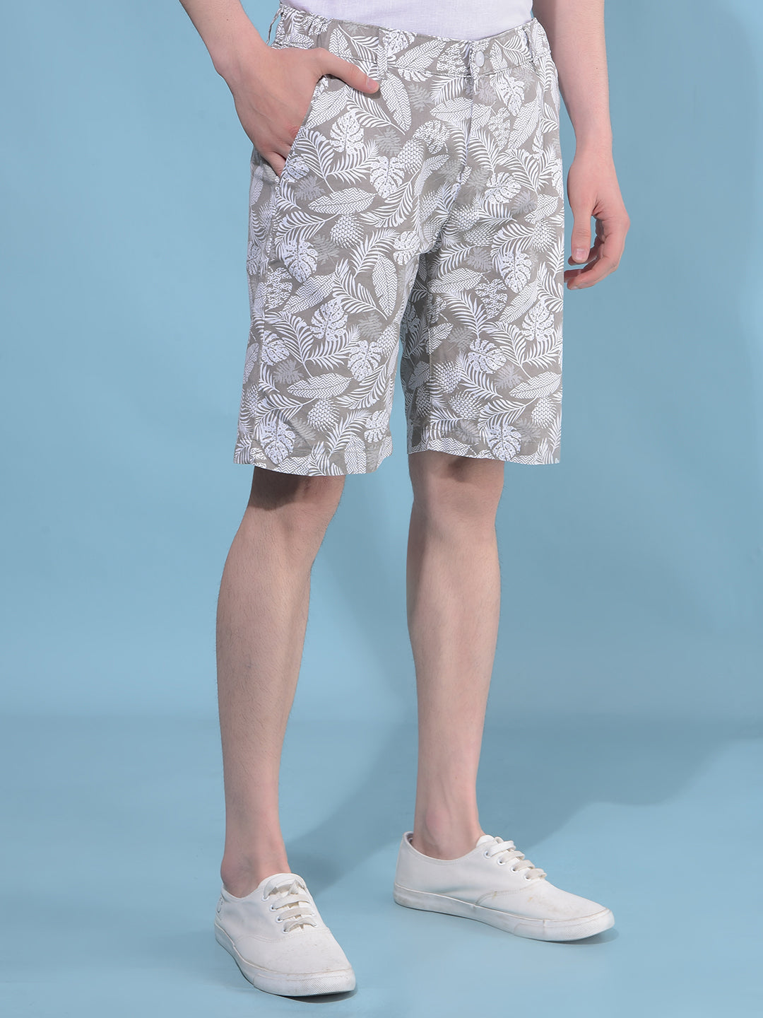 Grey Floral Print 100% Cotton Lounge Shorts-Men Shorts-Crimsoune Club