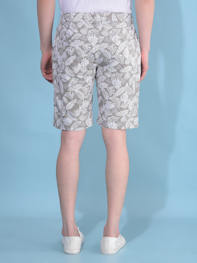 Grey Floral Print 100% Cotton Lounge Shorts-Men Shorts-Crimsoune Club