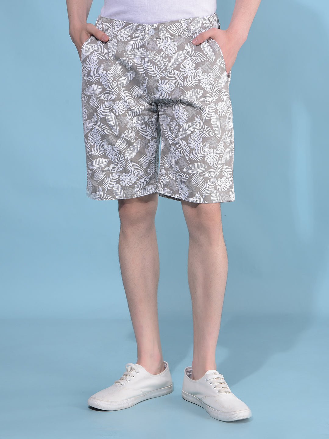 Grey Floral Print 100% Cotton Lounge Shorts-Men Shorts-Crimsoune Club