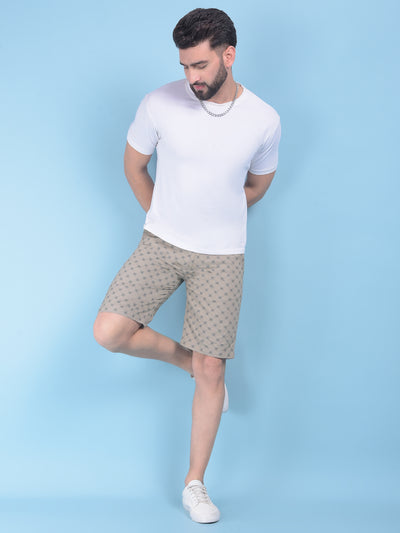 Olive Floral Print 100% Cotton Shorts-Men Shorts-Crimsoune Club