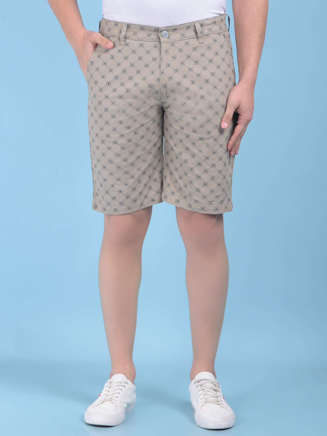 Olive Floral Print 100% Cotton Shorts-Men Shorts-Crimsoune Club