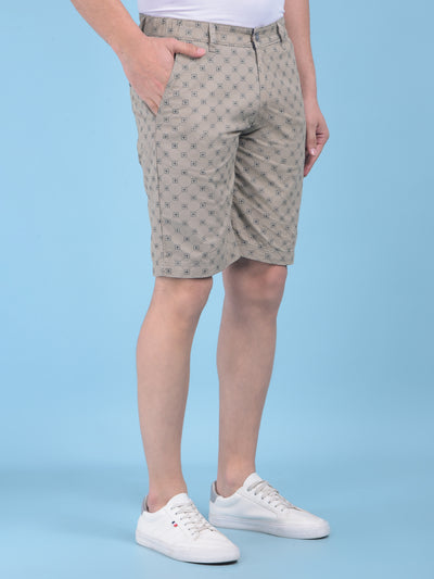 Olive Floral Print 100% Cotton Shorts-Men Shorts-Crimsoune Club