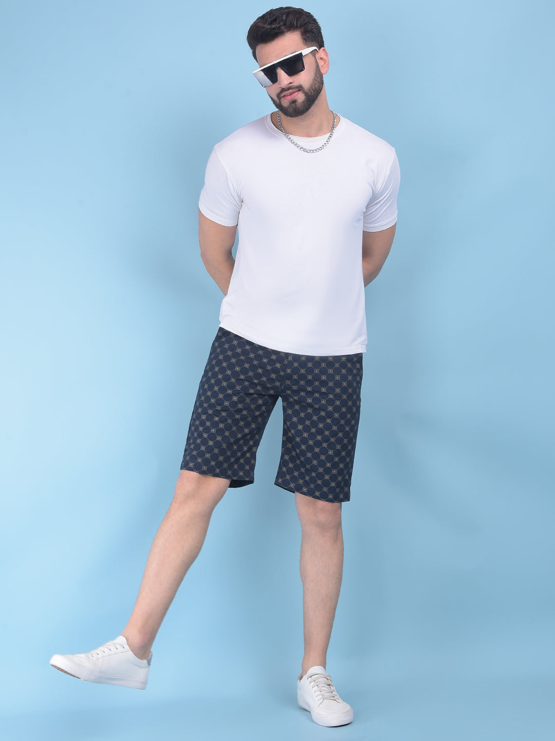 Blue Floral Print 100% Cotton Shorts-Men Shorts-Crimsoune Club