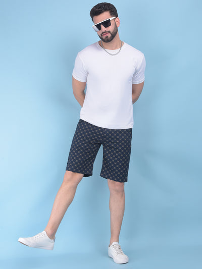 Blue Floral Print 100% Cotton Shorts-Men Shorts-Crimsoune Club