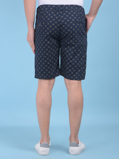 Blue Floral Print 100% Cotton Shorts-Men Shorts-Crimsoune Club