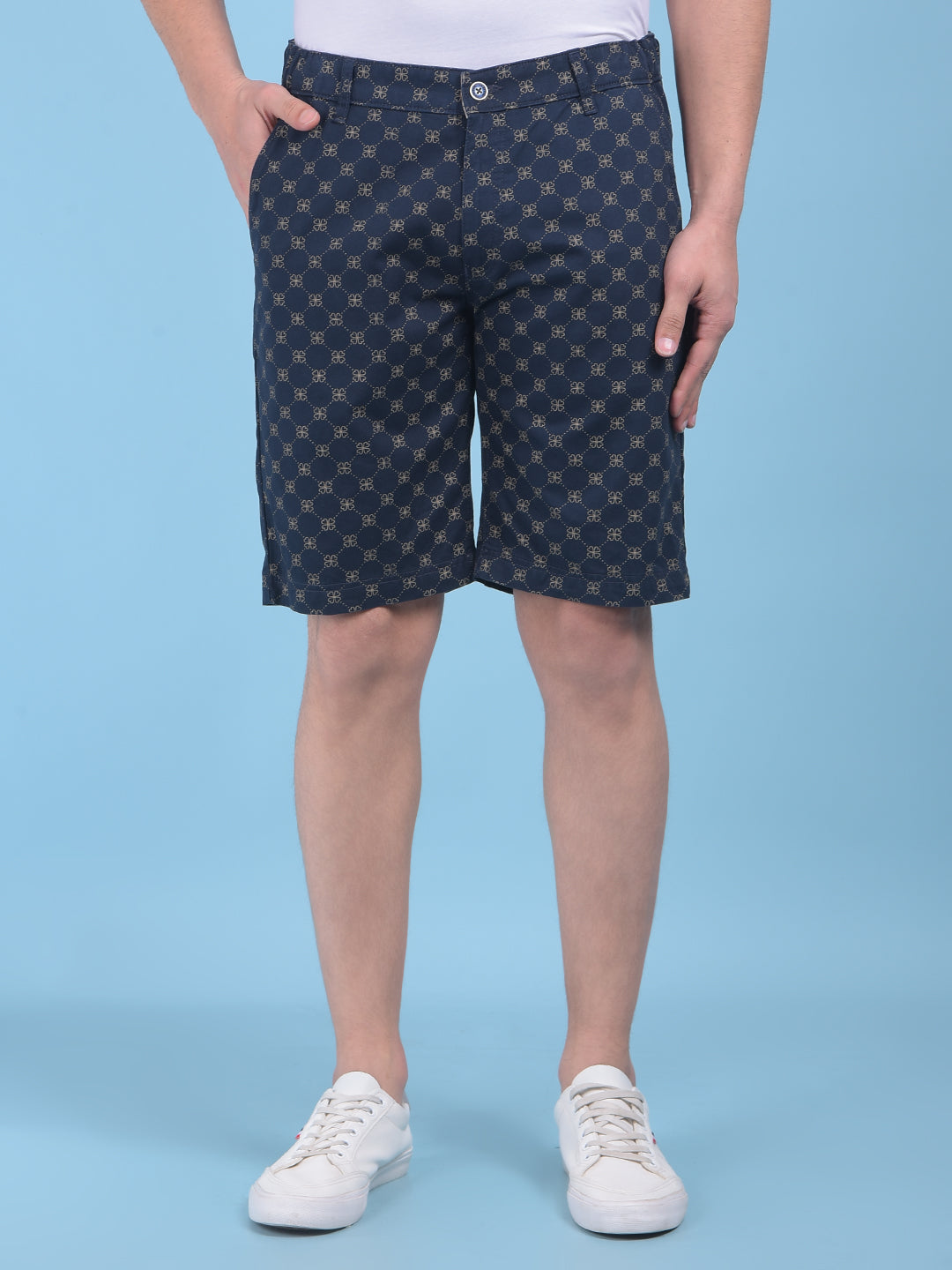 Blue Floral Print 100% Cotton Shorts-Men Shorts-Crimsoune Club