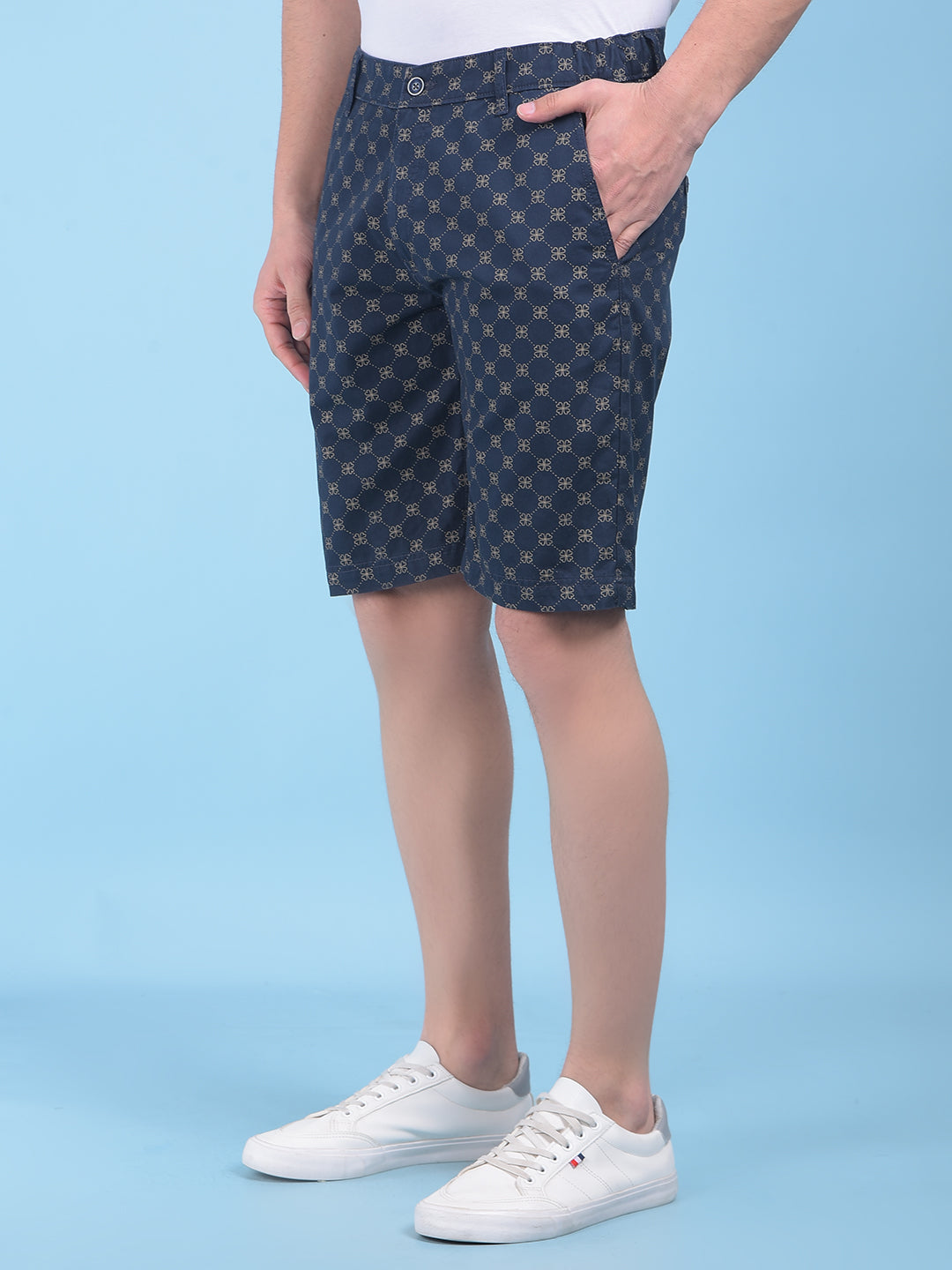 Blue Floral Print 100% Cotton Shorts-Men Shorts-Crimsoune Club