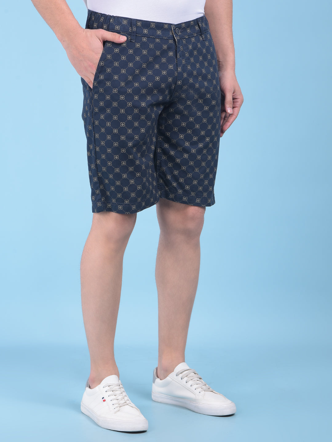 Blue Floral Print 100% Cotton Shorts-Men Shorts-Crimsoune Club