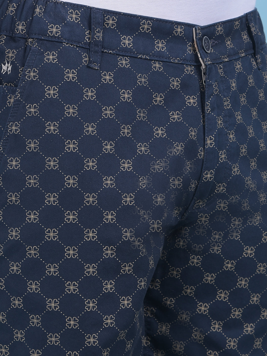 Blue Floral Print 100% Cotton Shorts-Men Shorts-Crimsoune Club