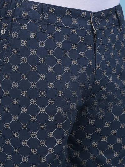 Blue Floral Print 100% Cotton Shorts-Men Shorts-Crimsoune Club