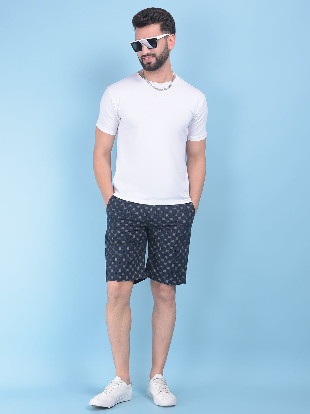 Blue Floral Print 100% Cotton Shorts-Men Shorts-Crimsoune Club