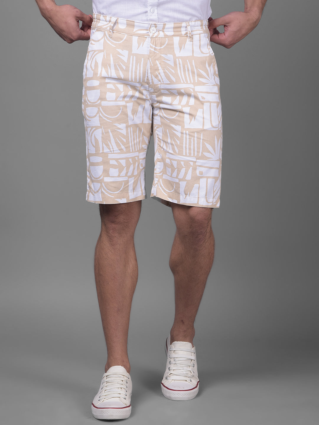 Beige Urban Shorts-Men Shorts-Crimsoune Club