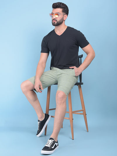 Green Checked 100% Cotton Shorts-Men Shorts-Crimsoune Club