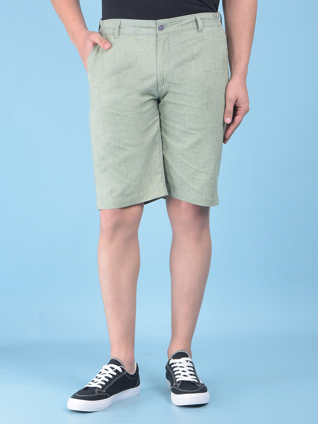 Green Checked 100% Cotton Shorts-Men Shorts-Crimsoune Club