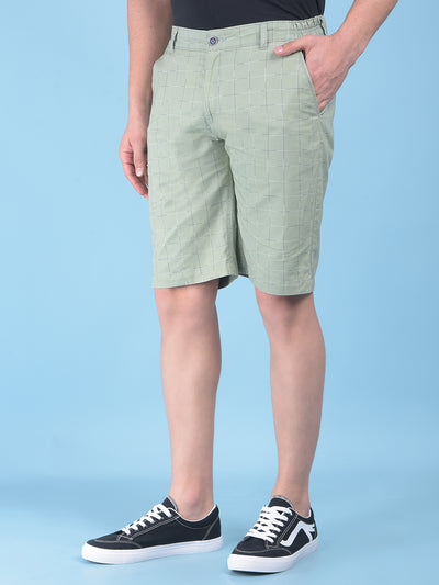 Green Checked 100% Cotton Shorts-Men Shorts-Crimsoune Club