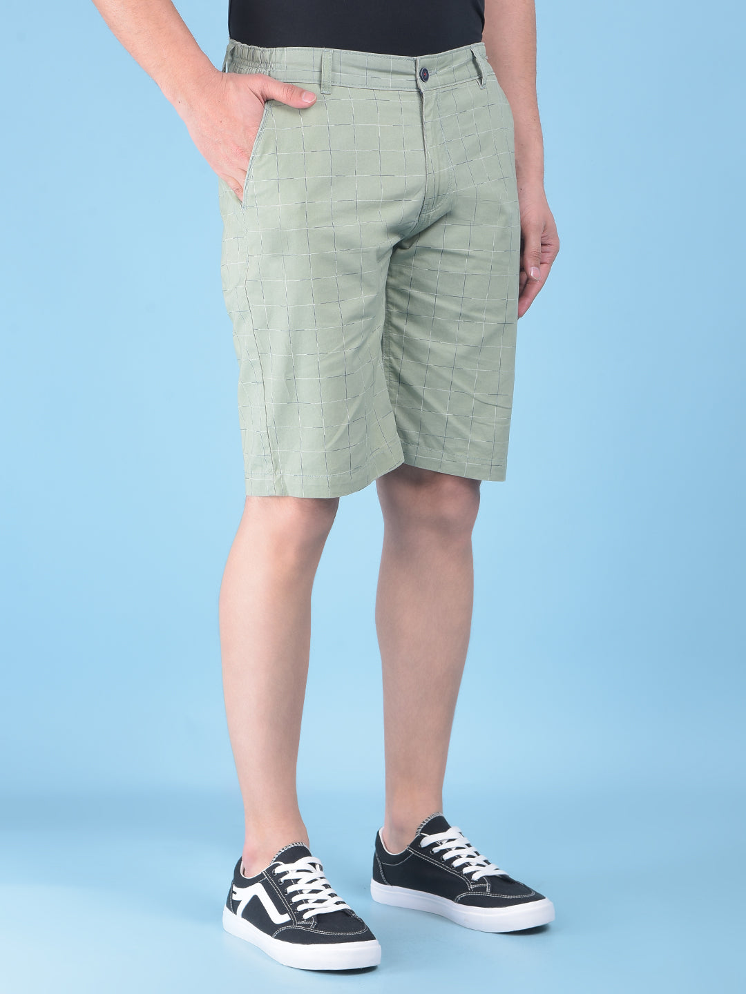 Green Checked 100% Cotton Shorts-Men Shorts-Crimsoune Club