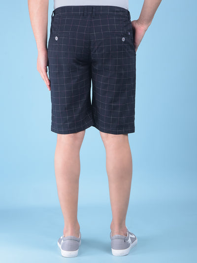 Black Checked 100% Cotton Shorts-Men Shorts-Crimsoune Club
