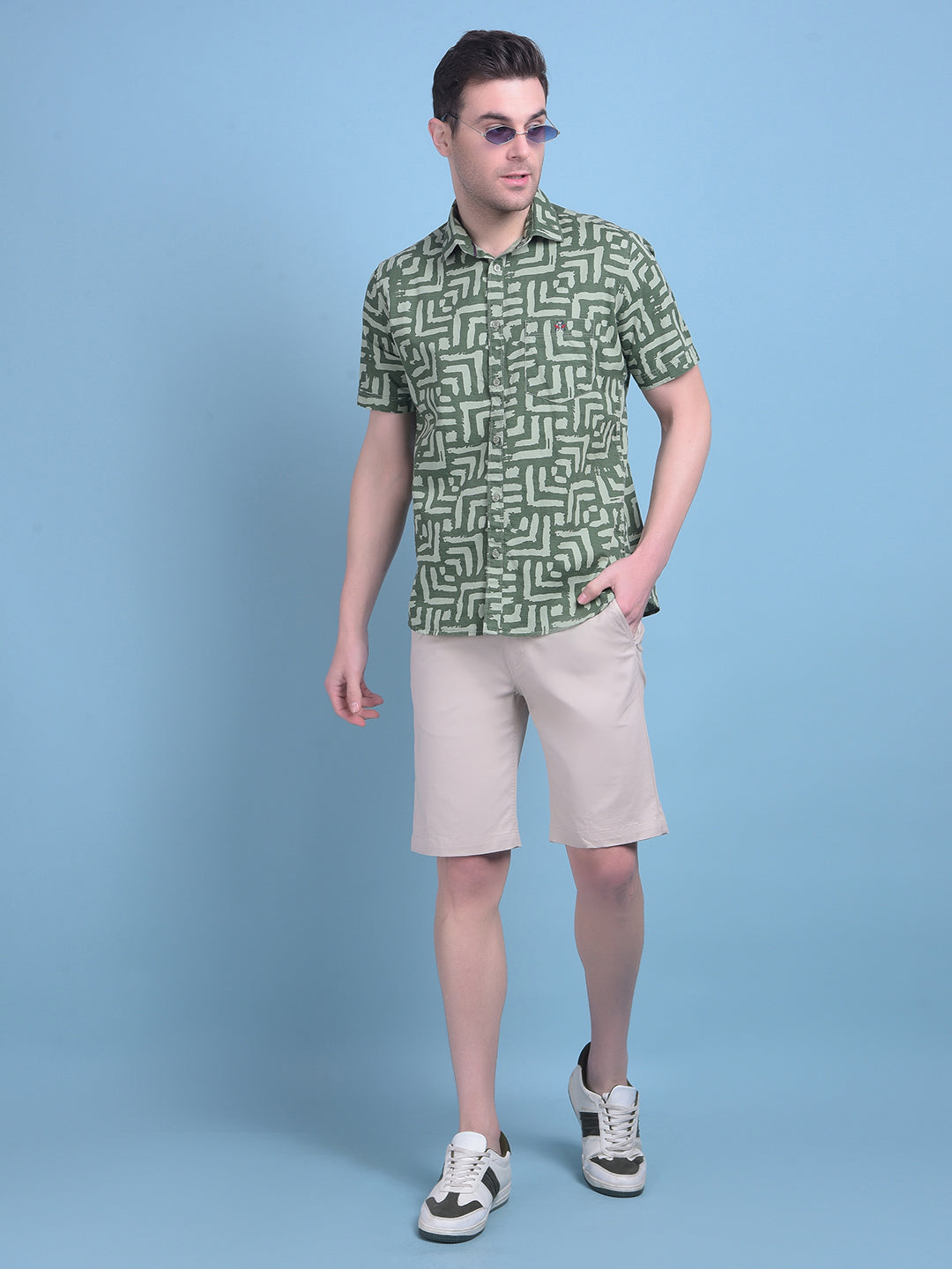 Khaki Cotton Shorts-Men Shorts-Crimsoune Club