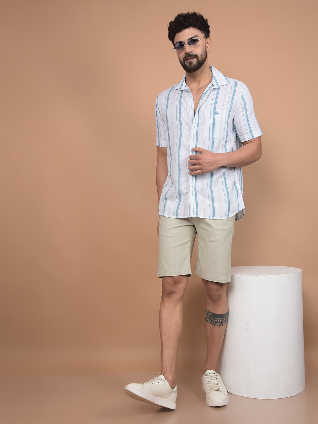 Beige Cotton Shorts-Men Shorts-Crimsoune Club