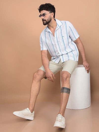 Beige Cotton Shorts-Men Shorts-Crimsoune Club