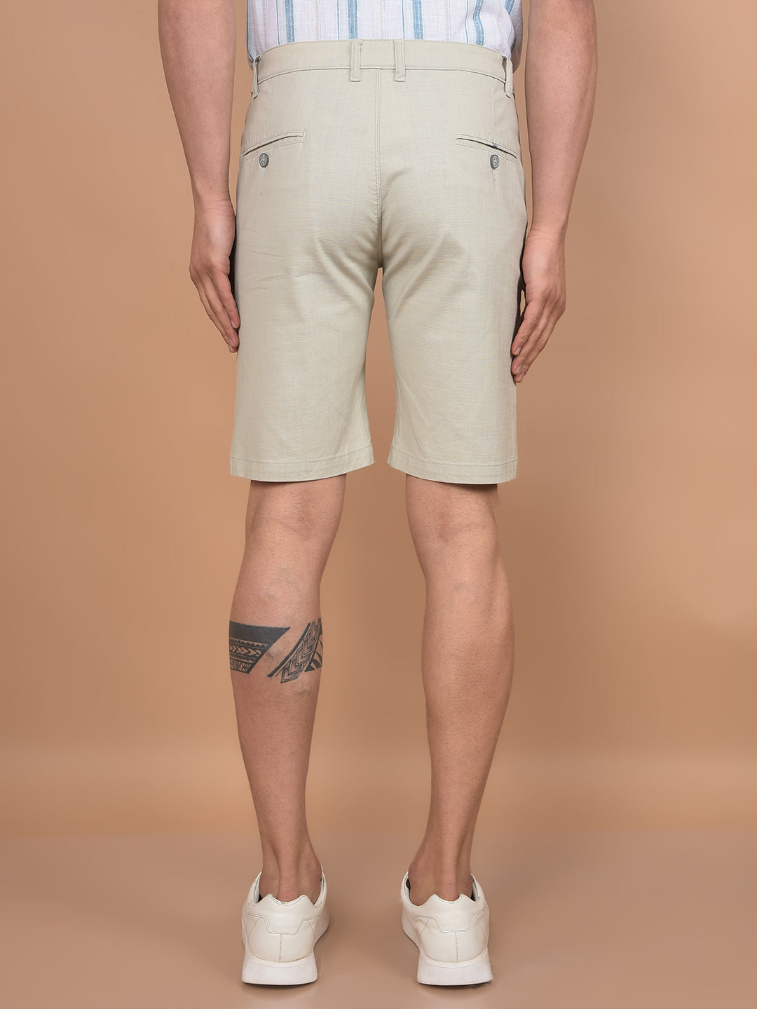 Beige Cotton Shorts-Men Shorts-Crimsoune Club
