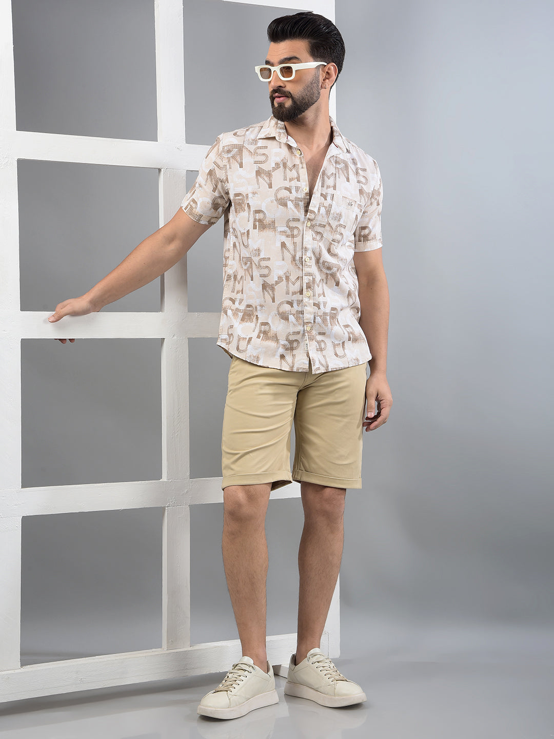 Beige Shorts-Men Shorts-Crimsoune Club