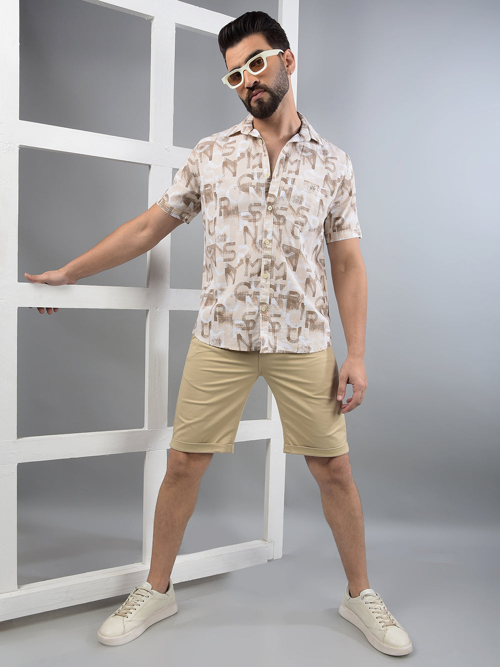 Beige Shorts-Men Shorts-Crimsoune Club