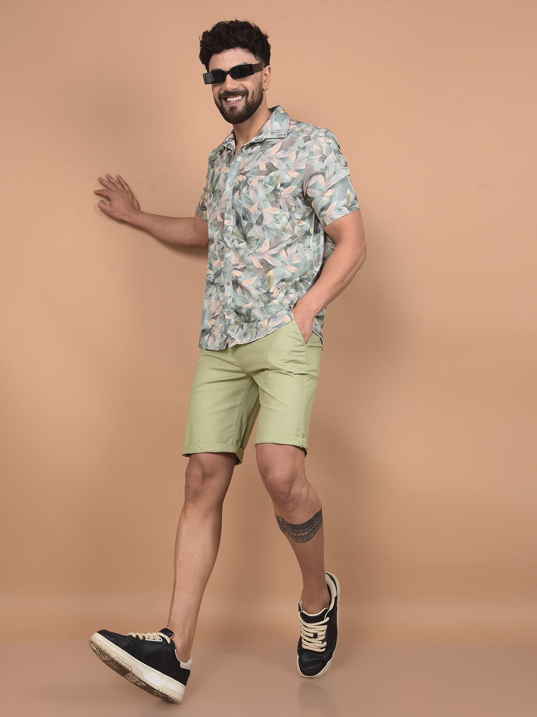 Green Cotton Shorts-Men Shorts-Crimsoune Club