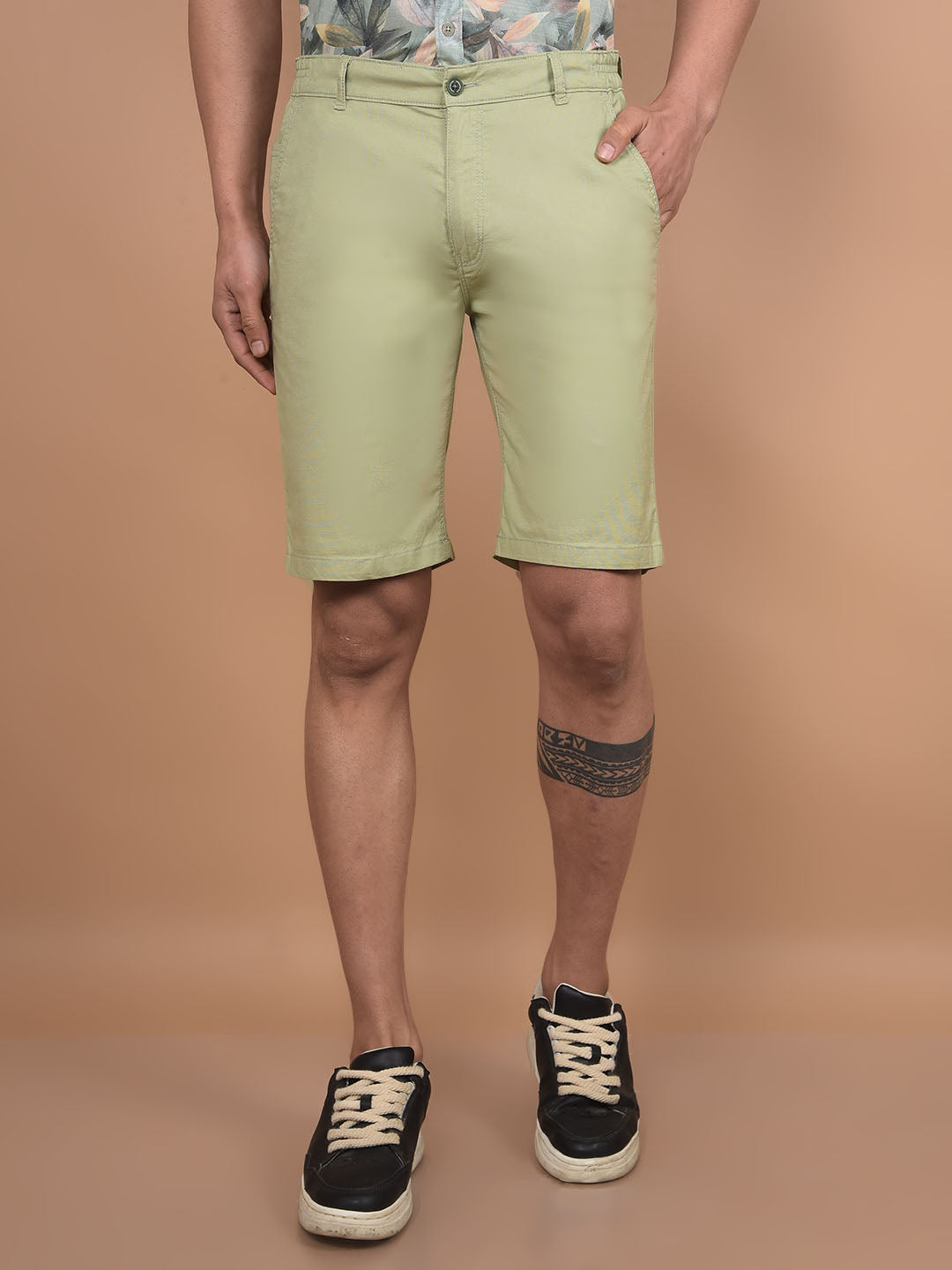 Green Cotton Shorts-Men Shorts-Crimsoune Club