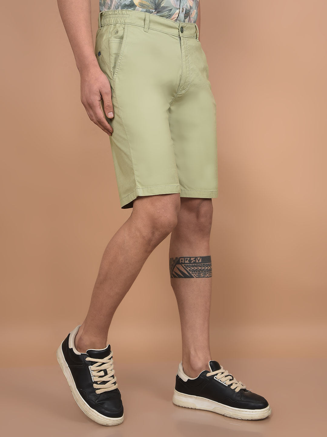 Green Cotton Shorts-Men Shorts-Crimsoune Club