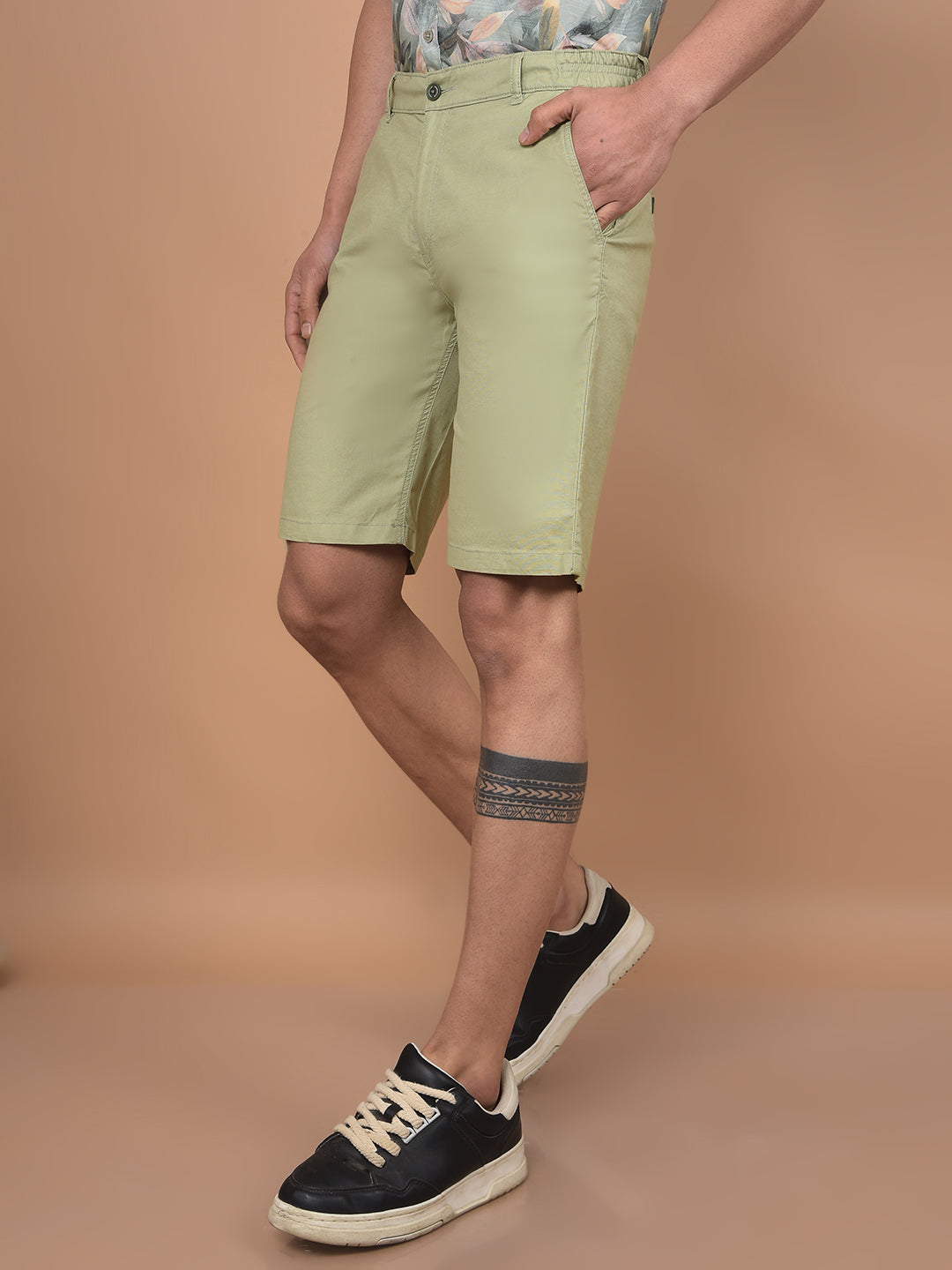 Green Cotton Shorts-Men Shorts-Crimsoune Club