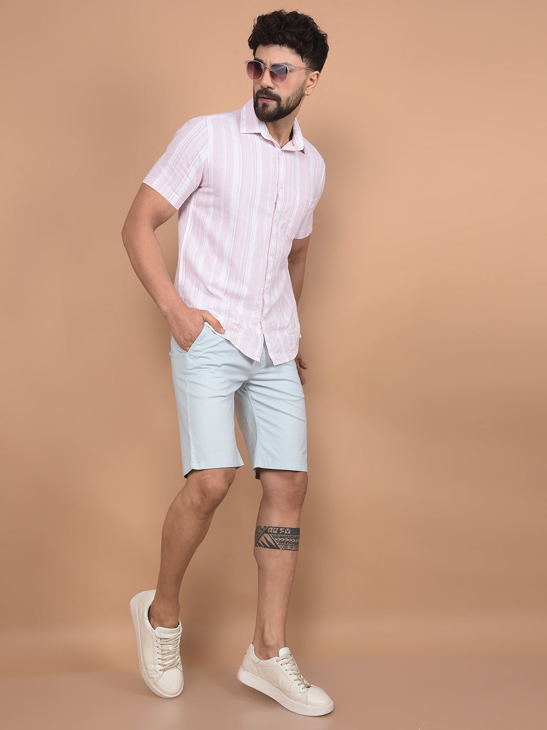 Blue Cotton Shorts-Men Shorts-Crimsoune Club