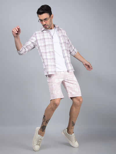 Pink Printed 100% Cotton Shorts-Men Shorts-Crimsoune Club