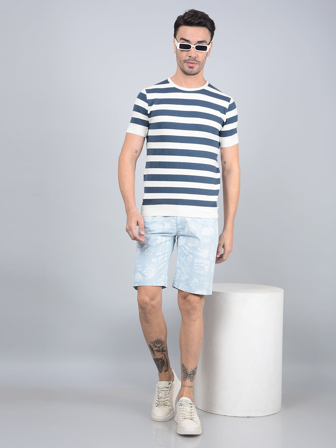 Blue Printed 100% Cotton Shorts-Men Shorts-Crimsoune Club