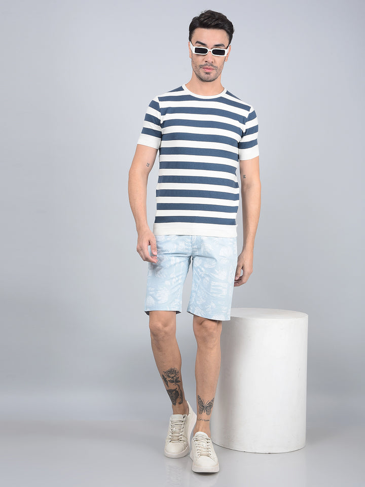 Blue Printed 100% Cotton Shorts-Men Shorts-Crimsoune Club