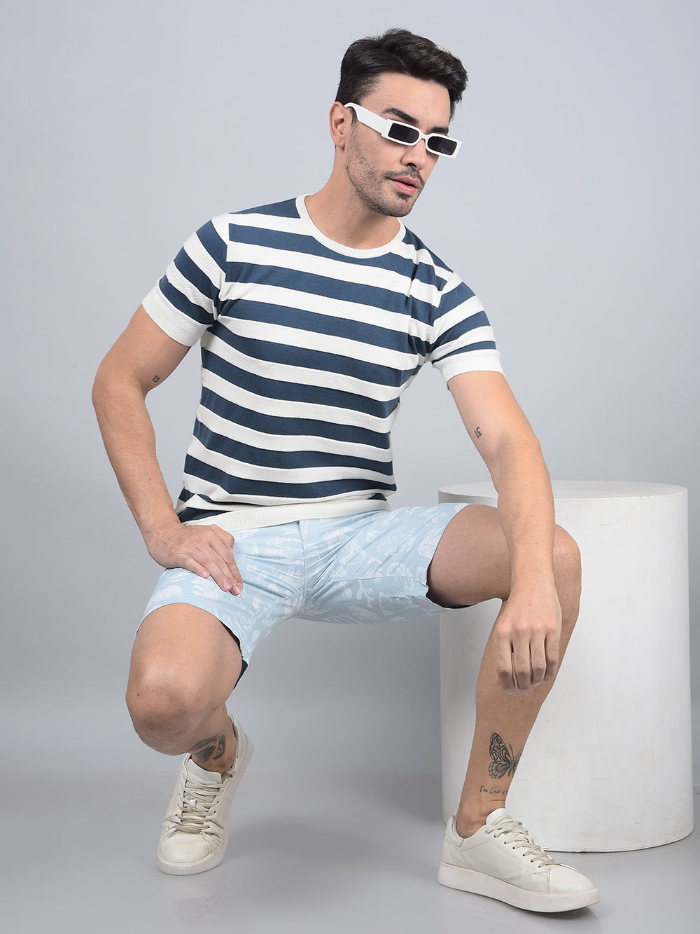 Blue Printed 100% Cotton Shorts-Men Shorts-Crimsoune Club