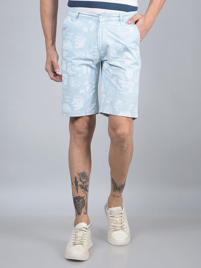 Blue Printed 100% Cotton Shorts-Men Shorts-Crimsoune Club