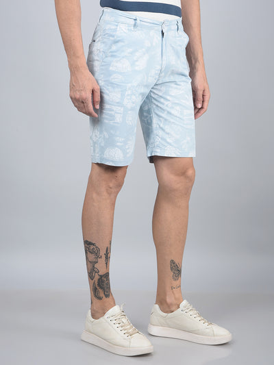 Blue Printed 100% Cotton Shorts-Men Shorts-Crimsoune Club