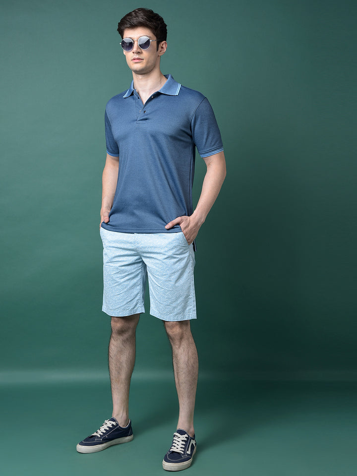 Blue Printed 100% Cotton Shorts-Men Shorts-Crimsoune Club