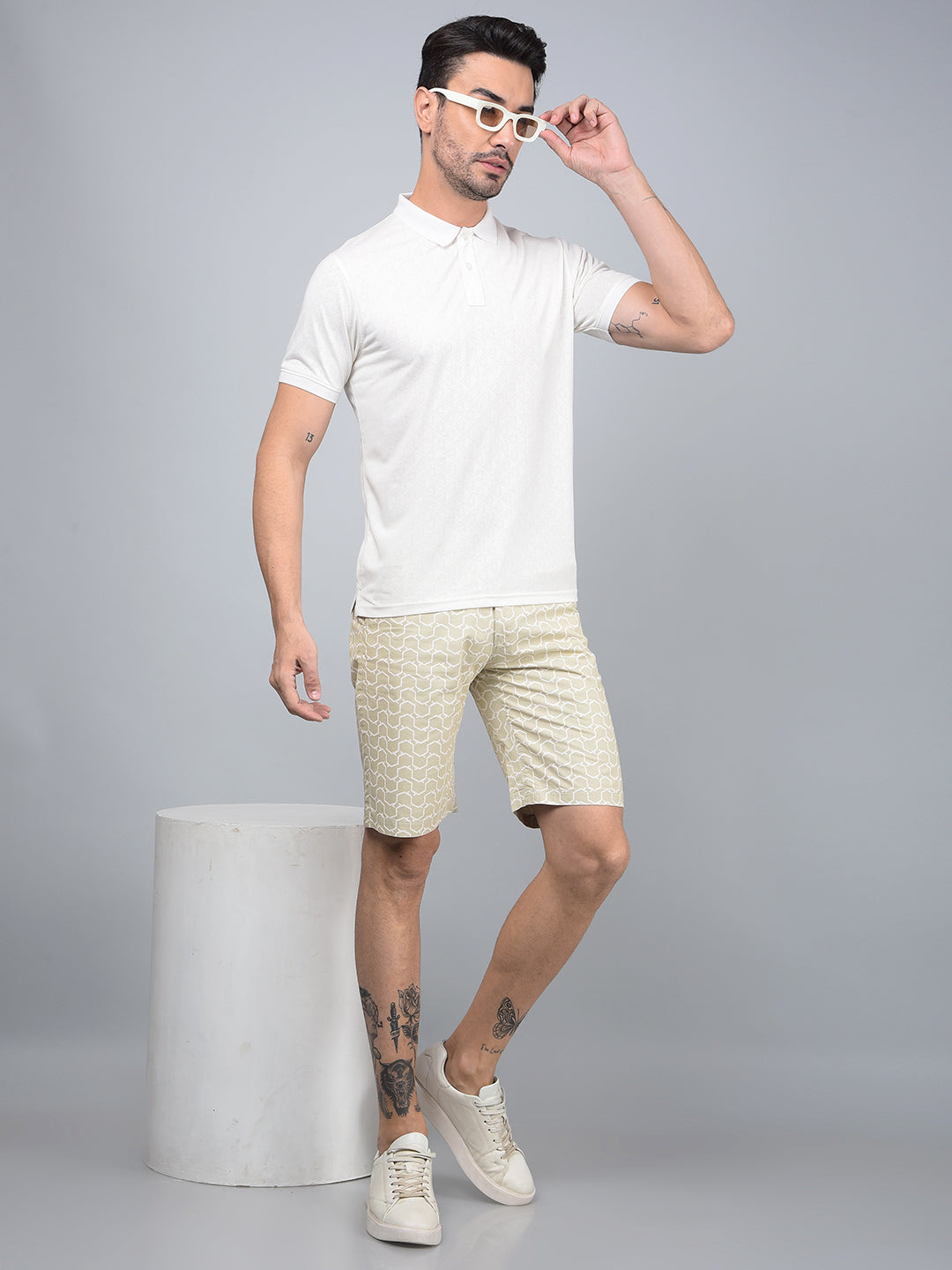 Green Printed 100% Cotton Shorts-Men Shorts-Crimsoune Club