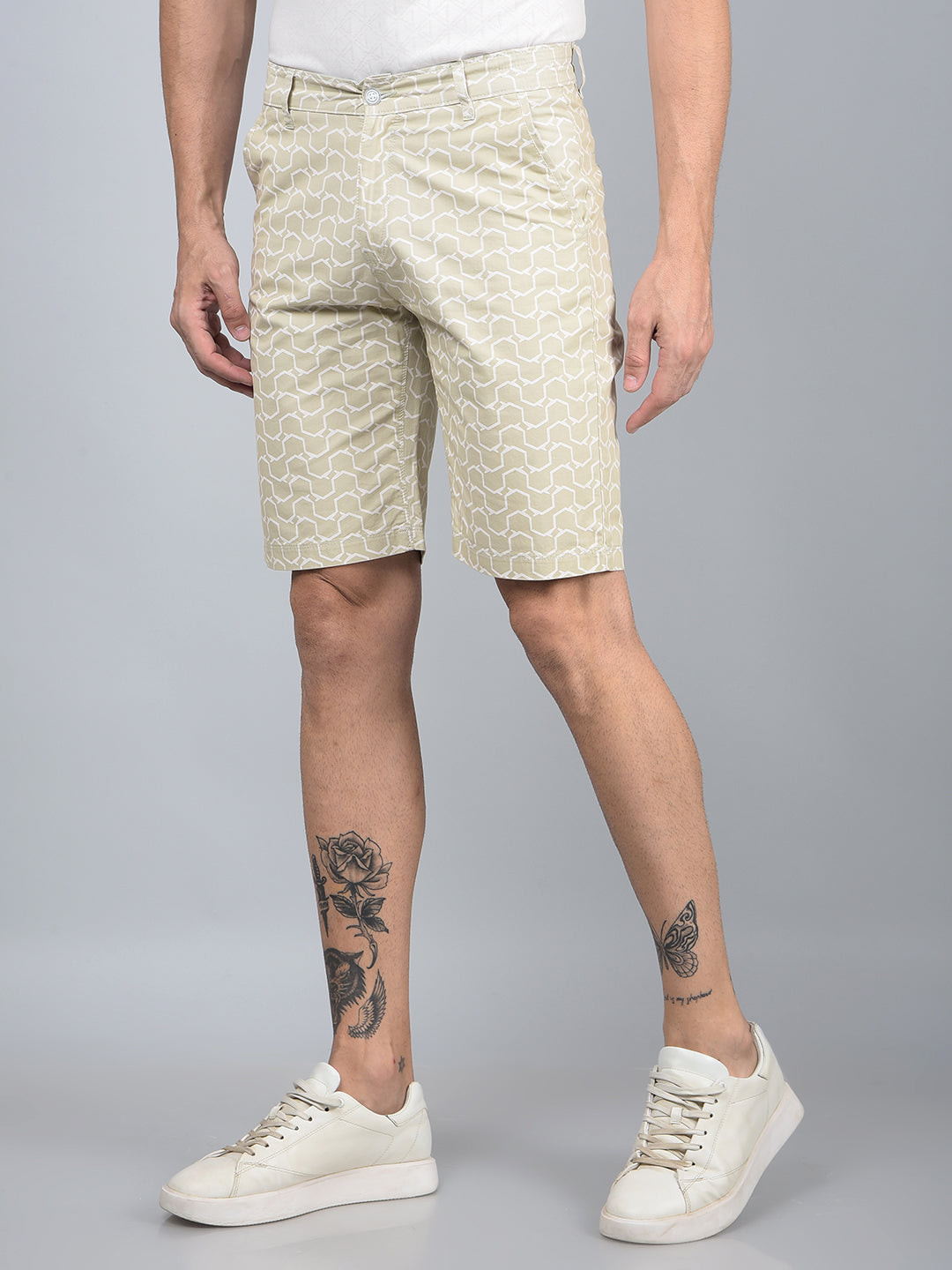 Green Printed 100% Cotton Shorts-Men Shorts-Crimsoune Club
